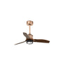 Ventilador de techo con luz LED JUST FAN S en cobre y nogal, modelo 33423WW-10 de FARO, ventilación eficiente con motor DC y mando a distancia para hogar moderno.