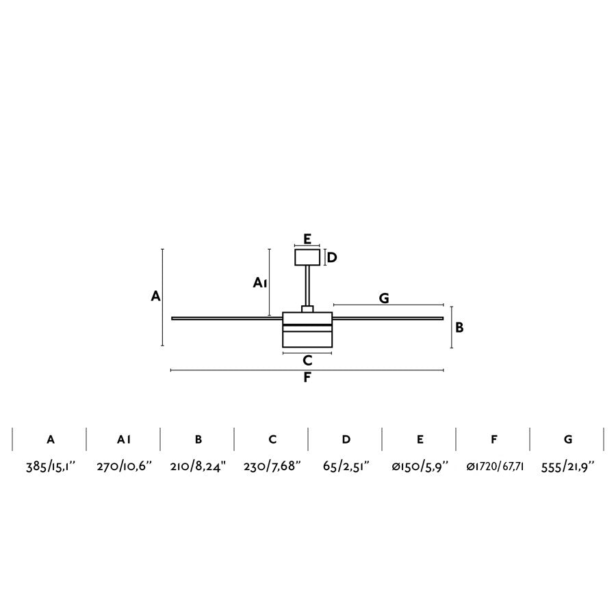 Ventilador de techo ICE L LED SPEAKER en blanco y arce de FARO (modelo 33460-110), dimensiones detalladas para instalación: diámetro de aspas 132 cm, altura total 30 cm, diseño moderno multifuncional con luz LED y altavoz integrado de la colección 3459 por Estudi Ribaudí.