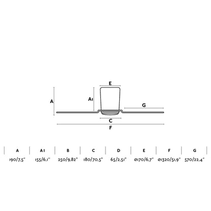 Medidas del ventilador de techo PEMBA L blanco modelo 33471N de FARO: diámetro 142 cm, altura 28 cm, motor DC sin luz, con mando a distancia y 6 velocidades para ventilación óptima