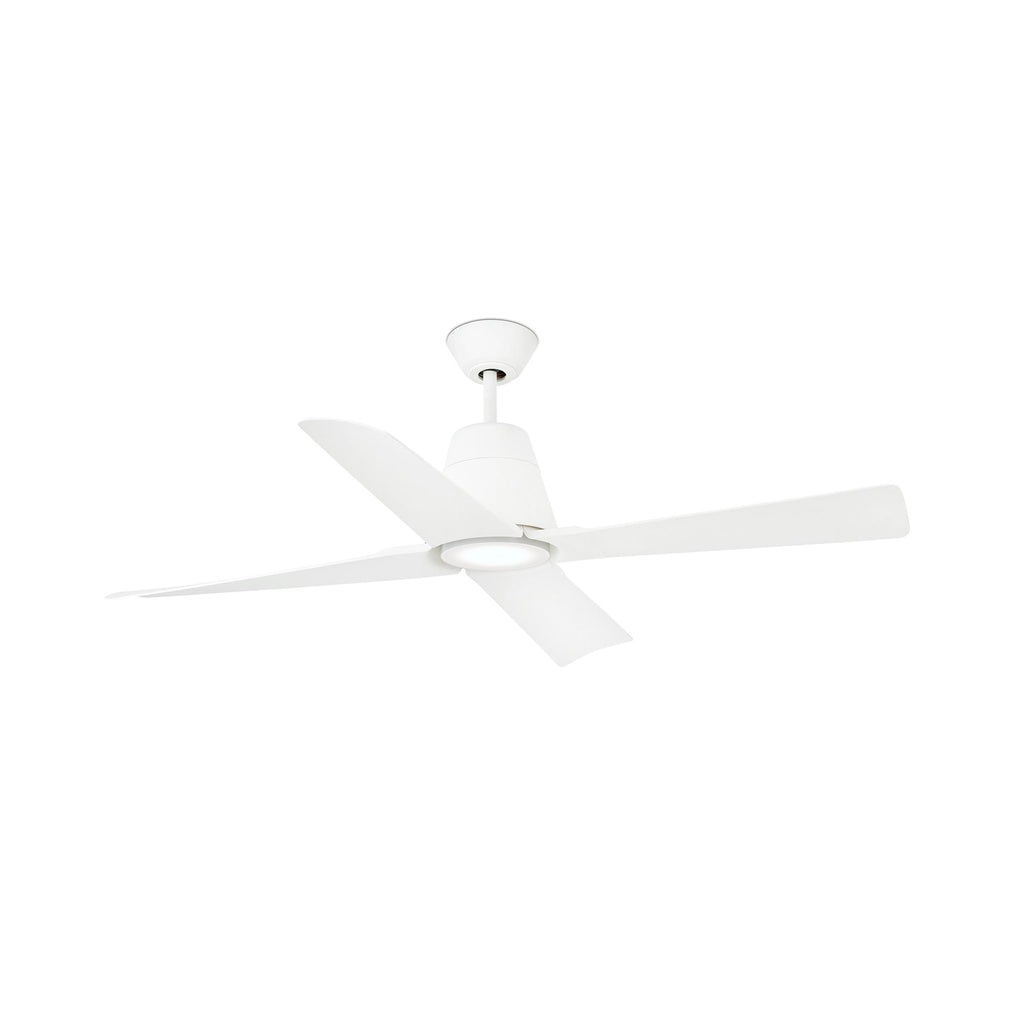Ventilador de techo TYPHOON M LED blanco IP44 de FARO (modelo 33480-14), con motor DC reversible e iluminación LED integrada para ventilación eficiente en interiores y exteriores resistentes a la humedad.