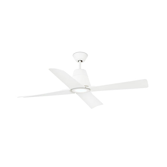 Ventilador de techo TYPHOON M LED blanco IP44 de FARO (modelo 33480-14), con motor DC reversible e iluminación LED integrada para ventilación eficiente en interiores y exteriores resistentes a la humedad.