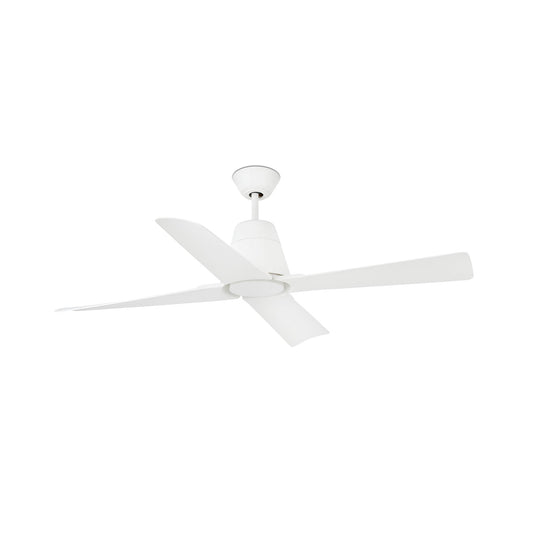 Ventilador de techo Typhoon M blanco mate IP44 de Faro Barcelona, modelo 33480 de la colección 3335, ideal para ventilación en exteriores y techos inclinados, con motor DC eficiente, 6 velocidades ajustables y mando a distancia incluido para máximo confort en el hogar.