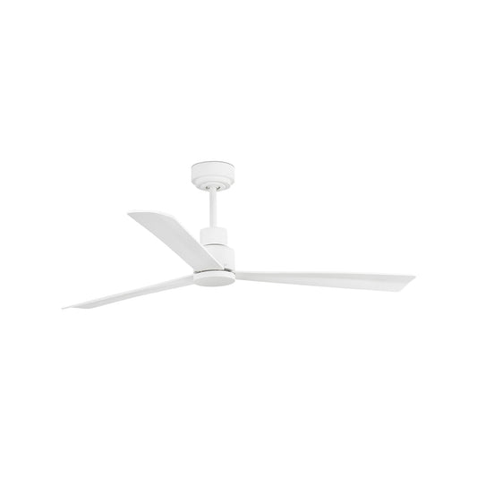 Ventilador de techo NASSU M blanco mate de FARO modelo 33487, colección 3478, con motor DC eficiente, función inversa para ventilación invernal, sin luz integrada, fabricado en acero y plywood, mando a distancia incluido, ideal para hogares con techos inclinados y alta eficiencia energética.