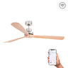 Ventilador de techo LANTAU XL FARO en níquel mate y pino natural, modelo 33504DCWW, con motor DC eficiente, mando a distancia y función para techos inclinados