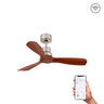 Ventilador de techo Mini Lantau S en níquel satinado y nogal de FARO, modelo 33508DCWW con motor DC silencioso, 6 velocidades, mando a distancia y función inversa
