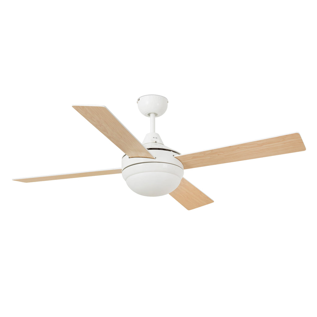 Ventilador de techo ICARIA L con luz integrada, diseño blanco y arce de FARO modelo 33700-110, ventilación eficiente con aspas de plywood, mando a distancia y compatible con techos inclinados para habitaciones hasta 17m².