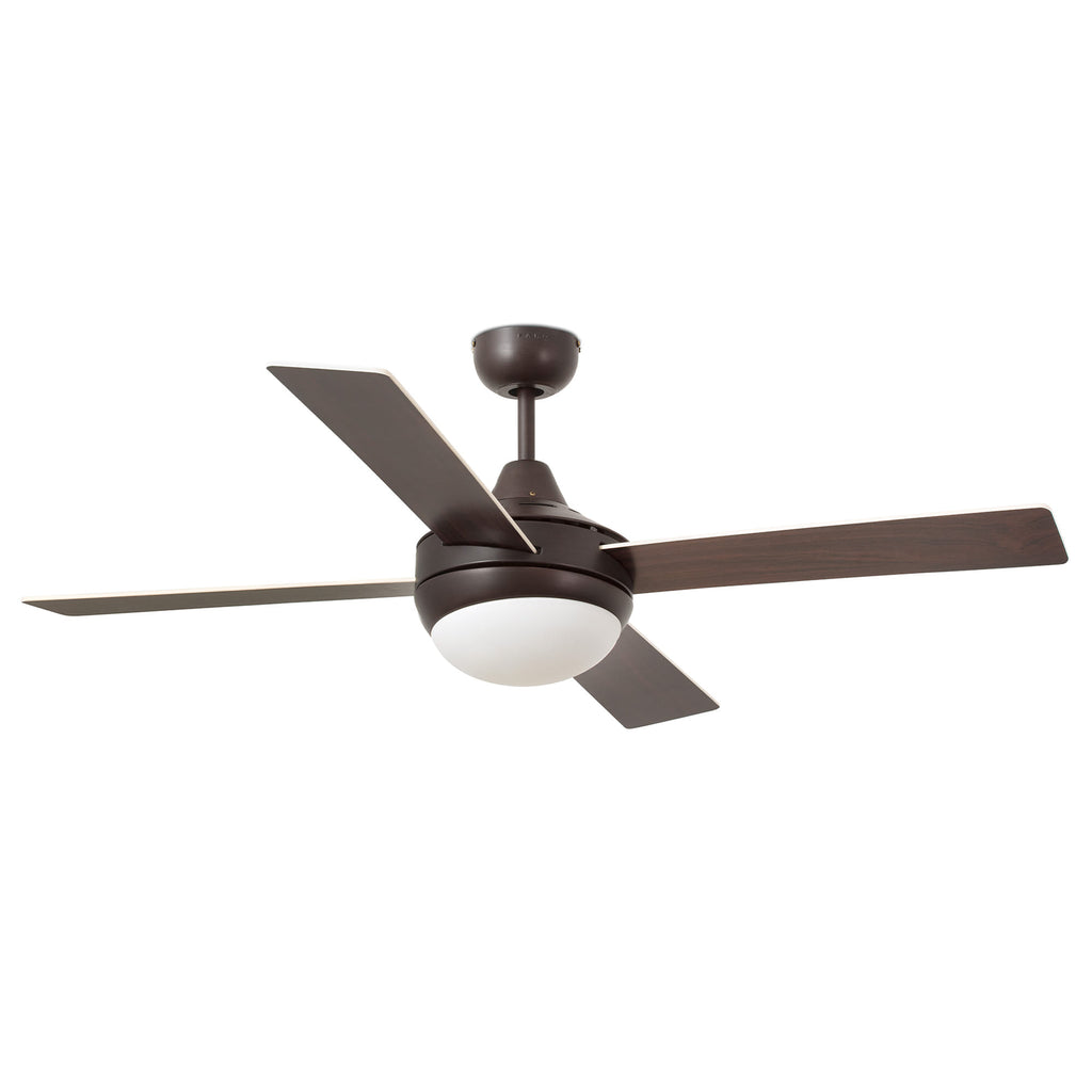 Ventilador de techo con luz ICARIA L en color marrón de FARO (modelo 33702-110), diseño moderno de la colección 3300 con ventilación eficiente en acero y plywood, compatible con mando a distancia y techos inclinados.