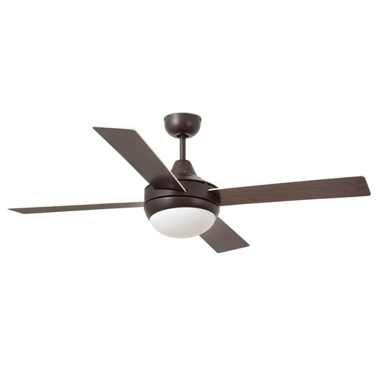 Ventilador de techo con luz ICARIA L en color marrón de FARO (modelo 33702-110), diseño moderno de la colección 3300 con ventilación eficiente en acero y plywood, compatible con mando a distancia y techos inclinados.