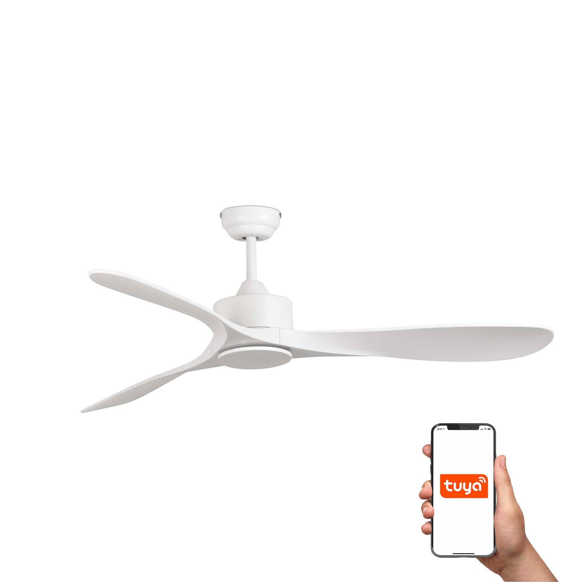 Ventilador de techo LUZON L blanco TUYA FARO modelo 33750DCWT con motor DC eficiente, control remoto, bajo consumo y ventilación smart para hogar moderno