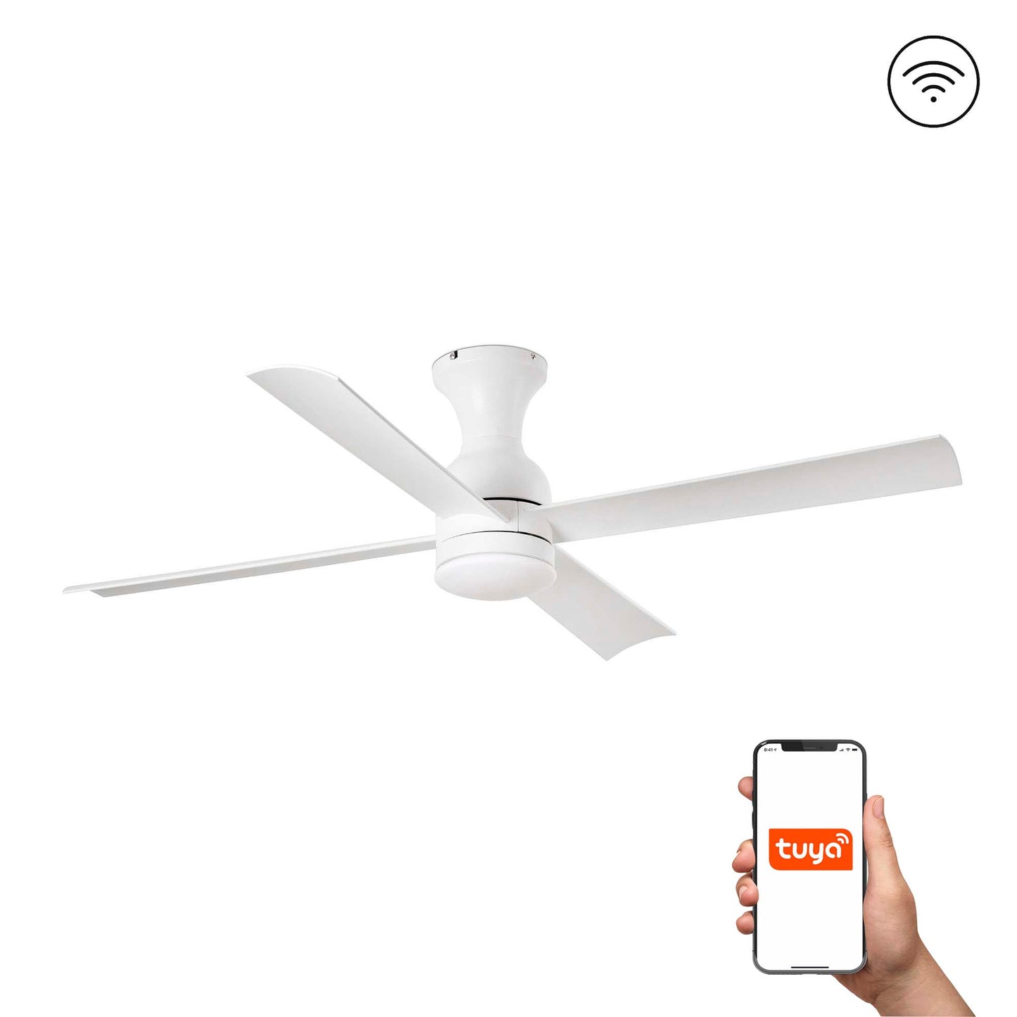 Ventilador de techo LED FRASER XL blanco mate FARO 33756WT con luz integrada, control smart Tuya y ventilación para hogar inteligente.