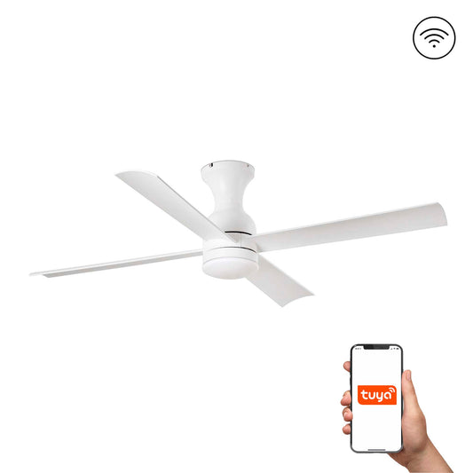 Ventilador de techo LED FRASER XL blanco mate FARO 33756WT con luz integrada, control smart Tuya y ventilación para hogar inteligente.