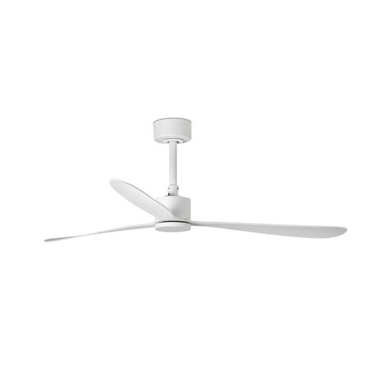 Ventilador de techo AMELIA blanco mate de FARO modelo 33760, diseño elegante sin luz para interiores, con mando a distancia, función inversa y compatibilidad para techos inclinados, ventilación eficiente y silenciosa.