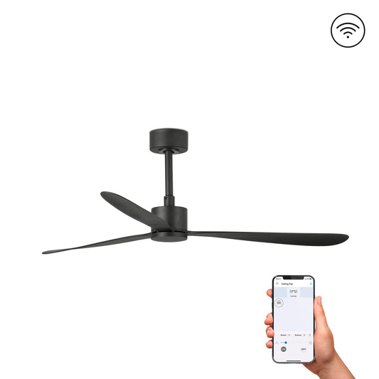 Ventilador de techo AMELIA L negro mate WIZ de FARO modelo 33761WW, con motor DC silencioso, mando a distancia, acero y ABS para ventilación interior