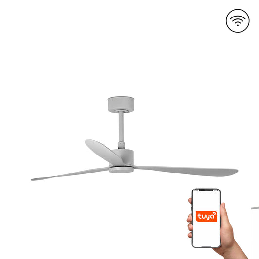 Ventilador de techo AMELIA L gris FARO 33762WT, smart TUYA sin luz, diseño moderno motor DC, mando a distancia para ventilación eficiente