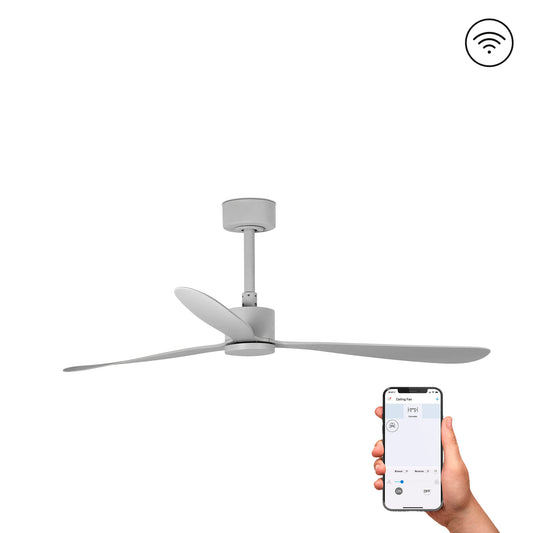 Ventilador de techo AMELIA L Gris WIZ FARO 33762WW, motor DC sin luz, mando a distancia, función inversa para ventilación hogar