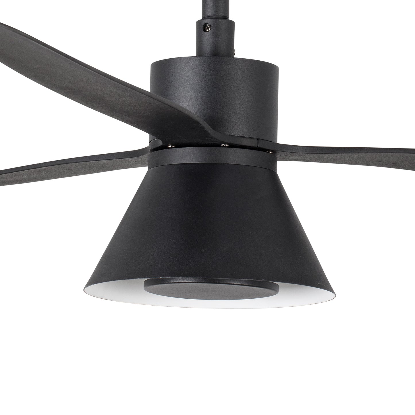 Kit de luz cono negro CCT dimmable para ventilador Amelia Faro 33764, diseño en acero negro mate con LED ajustable para iluminación eficiente en el hogar