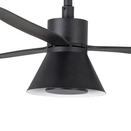 Kit de luz cono negro CCT dimmable para ventilador Amelia Faro 33764, diseño en acero negro mate con LED ajustable para iluminación eficiente en el hogar