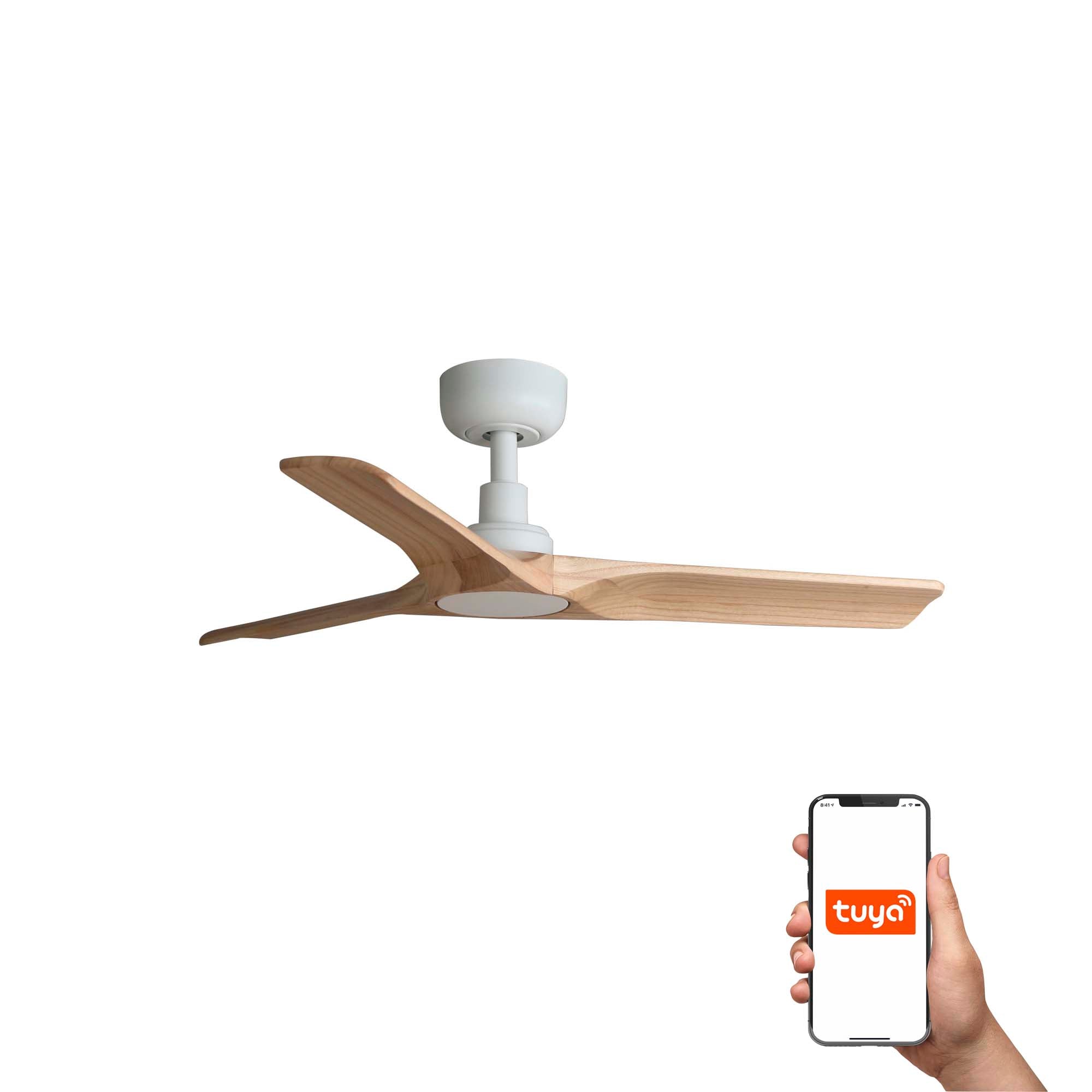 Ventilador de techo Heywood S blanco Tuya Smart de Faro modelo 33805WT con motor DC, madera de arce, función inversa para ventilación eficiente en el hogar