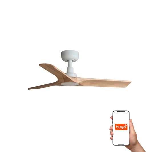 Ventilador de techo Heywood S blanco Tuya Smart de Faro modelo 33805WT con motor DC, madera de arce, función inversa para ventilación eficiente en el hogar