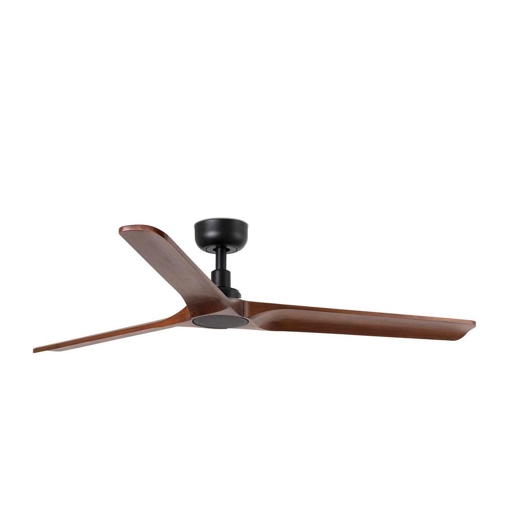 Ventilador de techo HEYWOOD L negro con madera oscura de FARO modelo 33809, diseño moderno sin luz para ventilación eficiente en verano, motor DC silencioso con mando a distancia y compatible con techos inclinados.