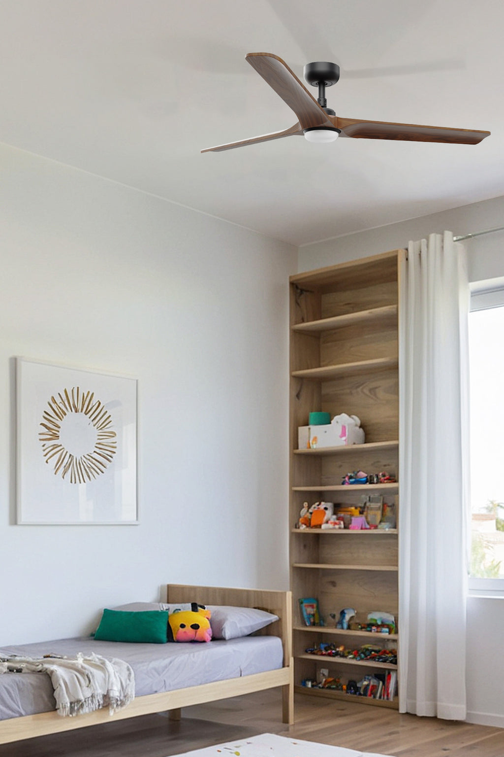 Ventilador de techo LED Heywood L negro/nogal oscuro TUYA smart de FARO modelo 33809WT-1TW, con luz LED regulable y ventilación en ambiente hogareño inteligente de madera