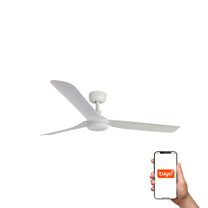 Ventilador de techo PUNT M blanco modelo 33814WT FARO con tecnología TUYA smart, motor DC, función inversa y diseño minimalista para hogar inteligente.