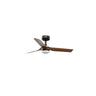 Ventilador de techo con luz LED mini PUNT S en negro y nogal, marca FARO modelo 33823WW-1TW, ventilación eficiente con motor DC, 6 velocidades, luz regulable y mando a distancia.