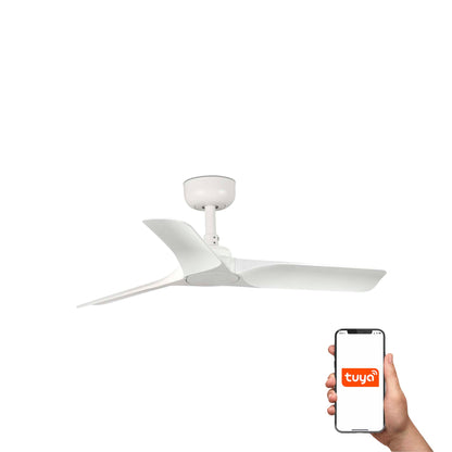 Ventilador de techo HEY S blanco mate TUYA Smart de FARO modelo 33824WT, motor DC sin luz para ventilación interior en hogar.