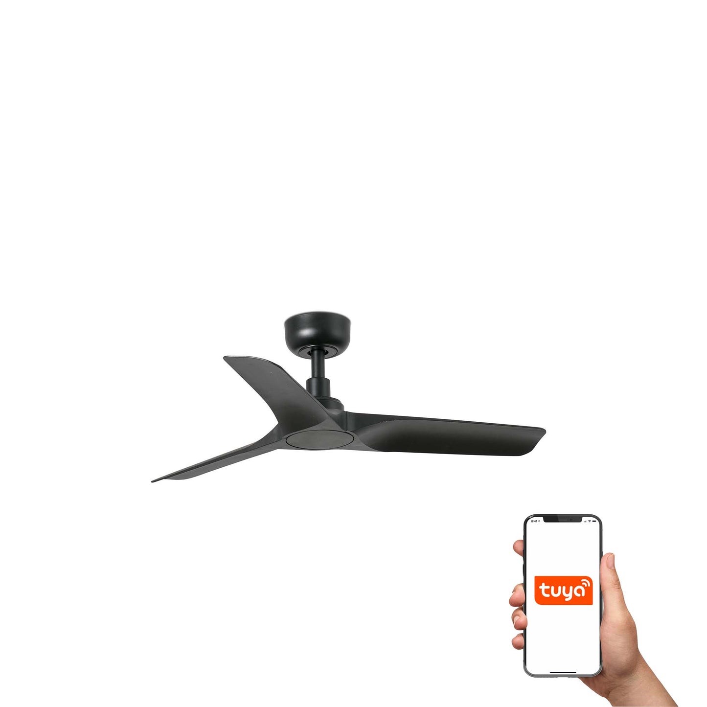 Ventilador de techo HEY S negro mate TUYA FARO 33825WT, motor DC 6 velocidades, inteligente para techos inclinados y hogar moderno