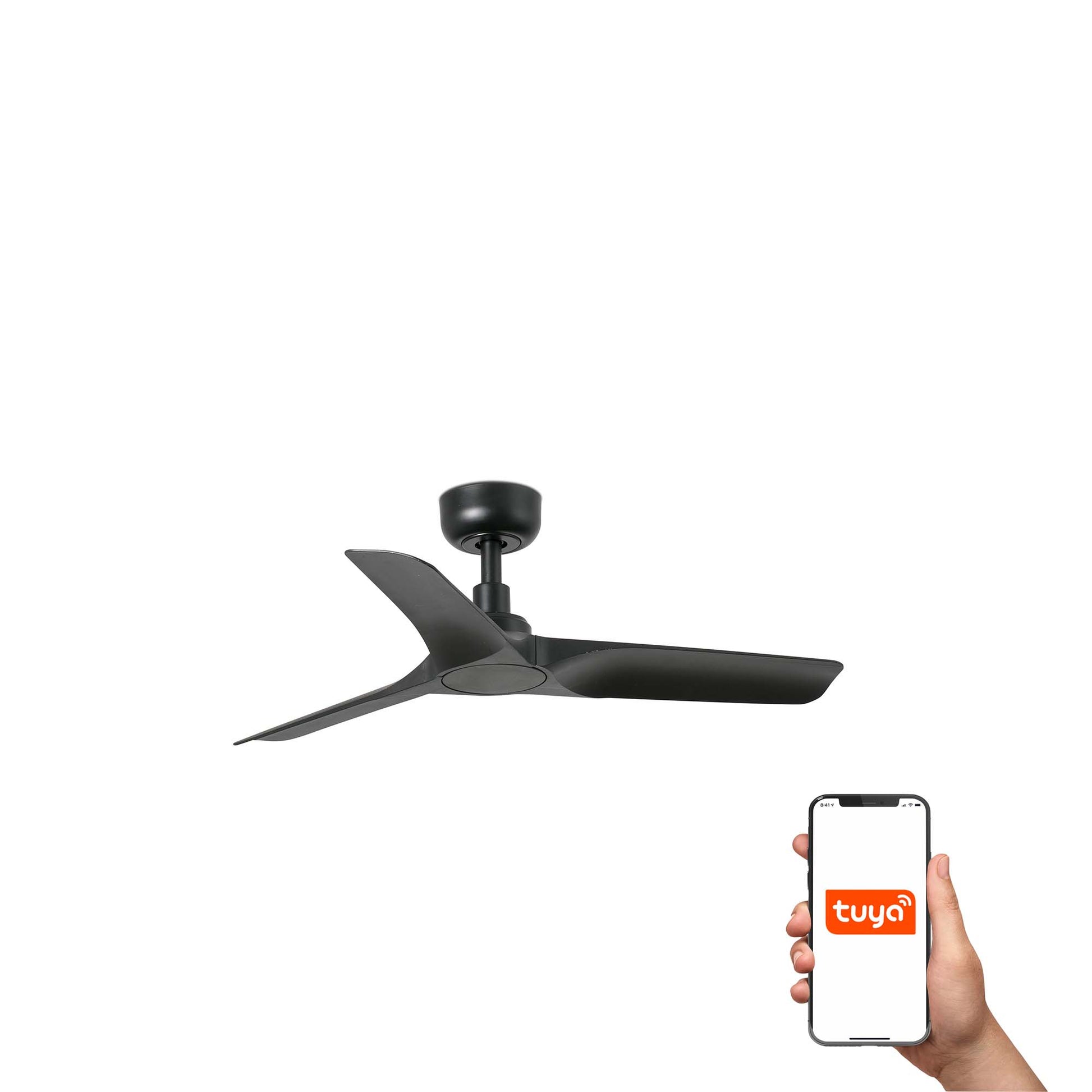 Ventilador de techo HEY S negro mate TUYA FARO 33825WT, motor DC 6 velocidades, inteligente para techos inclinados y hogar moderno