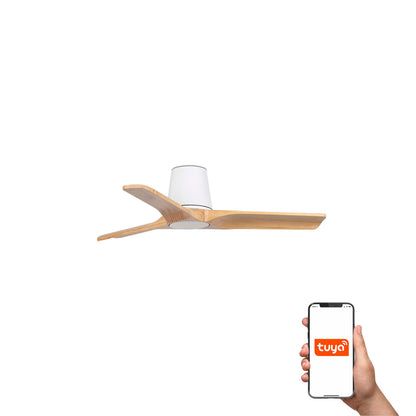 Ventilador de techo Heywood Tub S blanco y pino FARO 33836WT con motor DC, compatible con smart Tuya para ventilación y hogar inteligente en madera pino