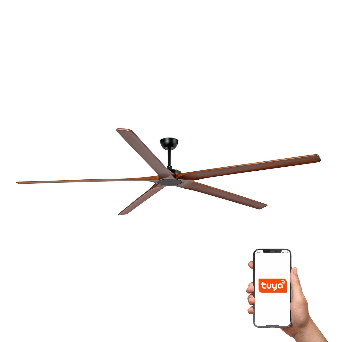 Ventilador de techo BIGWOOD 24 XXL negro y nogal oscuro FARO 34192WT con motor DC smart Tuya para ventilación en hogares amplios