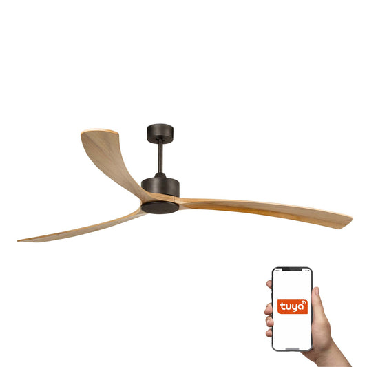 Ventilador de techo KAUAI XXL marrón FARO 34200AWT Tuya, motor DC sin luz para ventilación en grandes espacios smart home