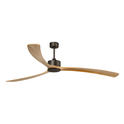 Ventilador de techo KAUAI XXL en marrón con tecnología SMART de FARO, modelo 34200AWW, fabricado en madera paulownia resistente, con motor DC eficiente, mando a distancia, función inversa y ventilación ideal para un hogar fresco y moderno.
