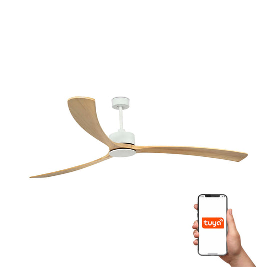 Ventilador de techo KAUAI XXL blanco FARO 34201AWT con tecnología smart TUYA, motor DC, aspas de madera, ideal para ventilación hogar en verano