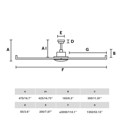 Medidas del ventilador de techo ROTTERDAM 30 XXL Blanco de FARO (modelo 34210): diámetro de aspas 152 cm para espacios grandes, motor DC eficiente sin luz integrada, incluye mando a distancia para ventilación óptima en interiores amplios.