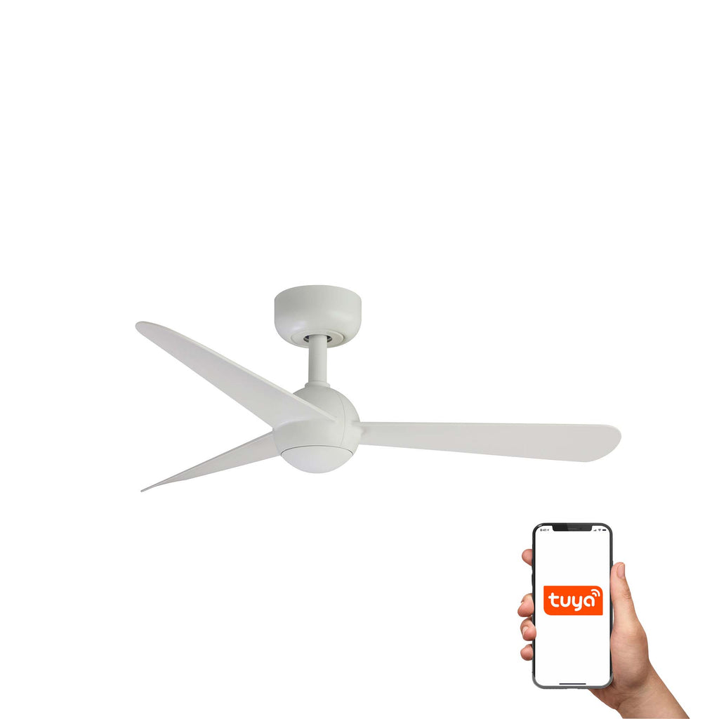 Ventilador de techo SFERA S blanco TUYA inteligente FARO 34270WT, diseño minimalista con motor DC, mando a distancia y ventilación para hogar smart