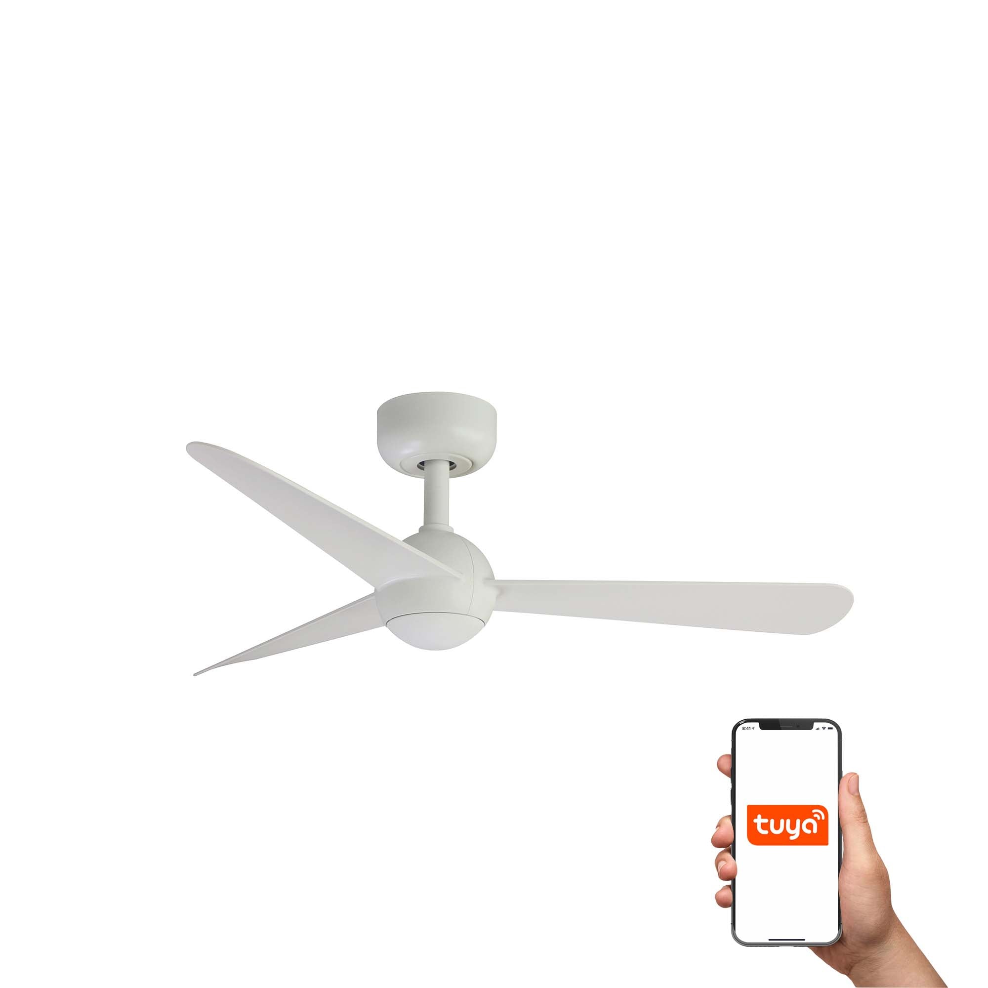 Ventilador de techo SFERA S blanco TUYA inteligente FARO 34270WT, diseño minimalista con motor DC, mando a distancia y ventilación para hogar smart