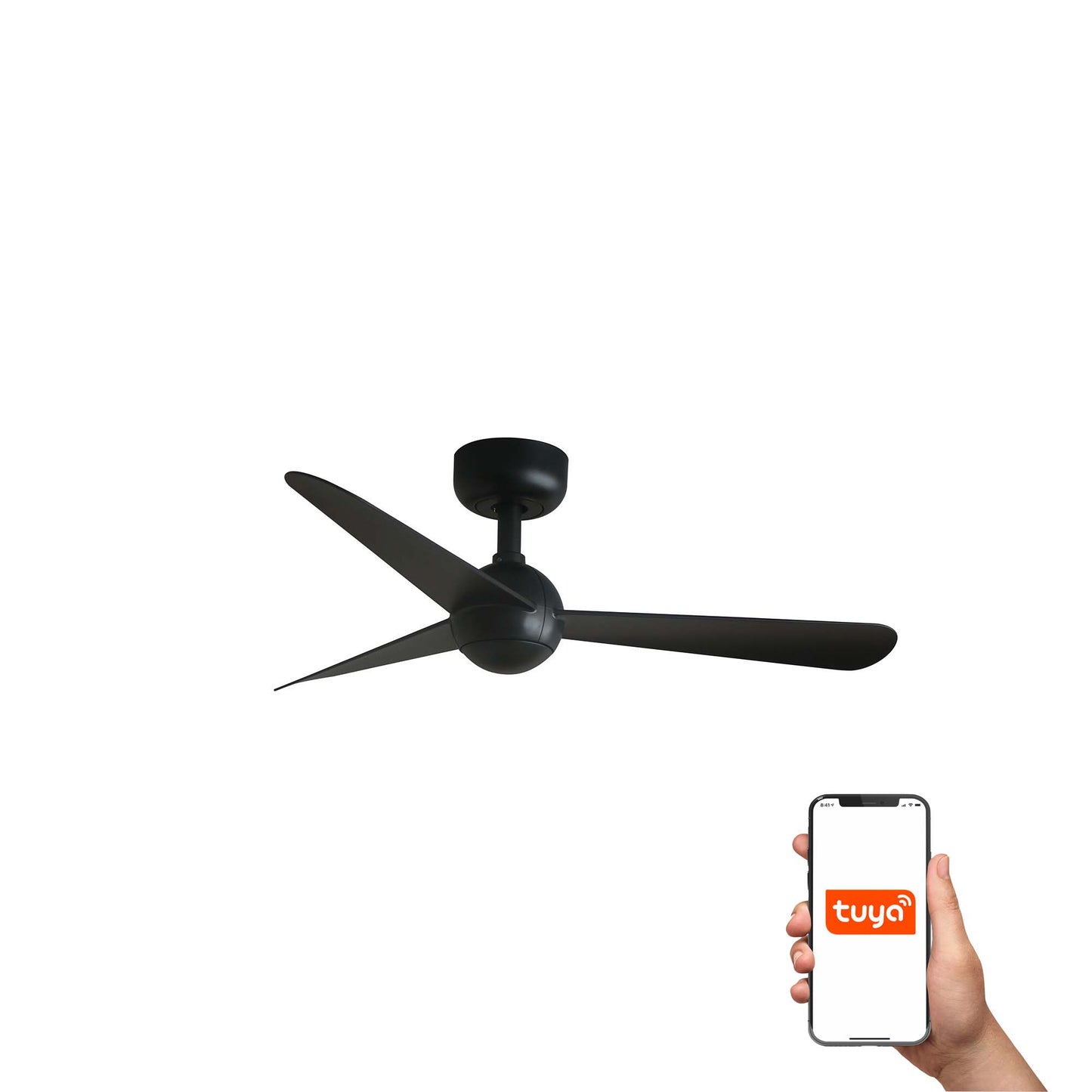 Ventilador de techo SFERA S negro FARO 34271WT, diseño minimalista sin luz, motor DC acero y ABS, compatible Tuya smart con control remoto