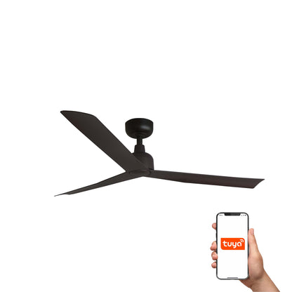 Ventilador de techo MARINE M marrón IP44 TUYA FARO 34275WT con motor DC, mando a distancia para ventilación exterior en terraza y hogar