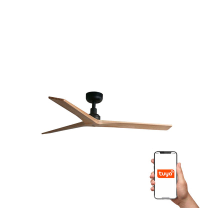 Ventilador de techo KLIM M negro y pino TUYA smart home FARO 34283WT con motor DC para techos inclinados y ventilación eficiente