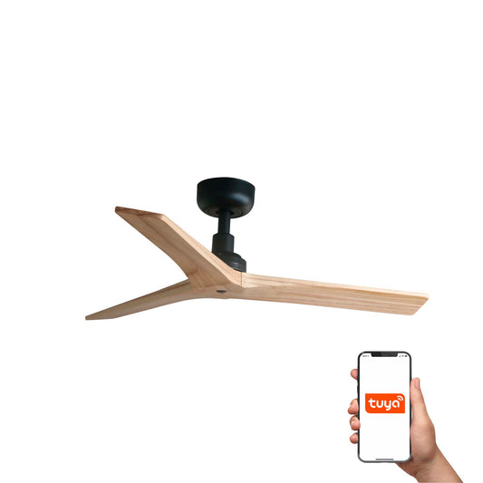 Ventilador de techo KLIM S negro y pino FARO 34284WT con TUYA smart home, motor DC, ventilación madera pino para techos inclinados