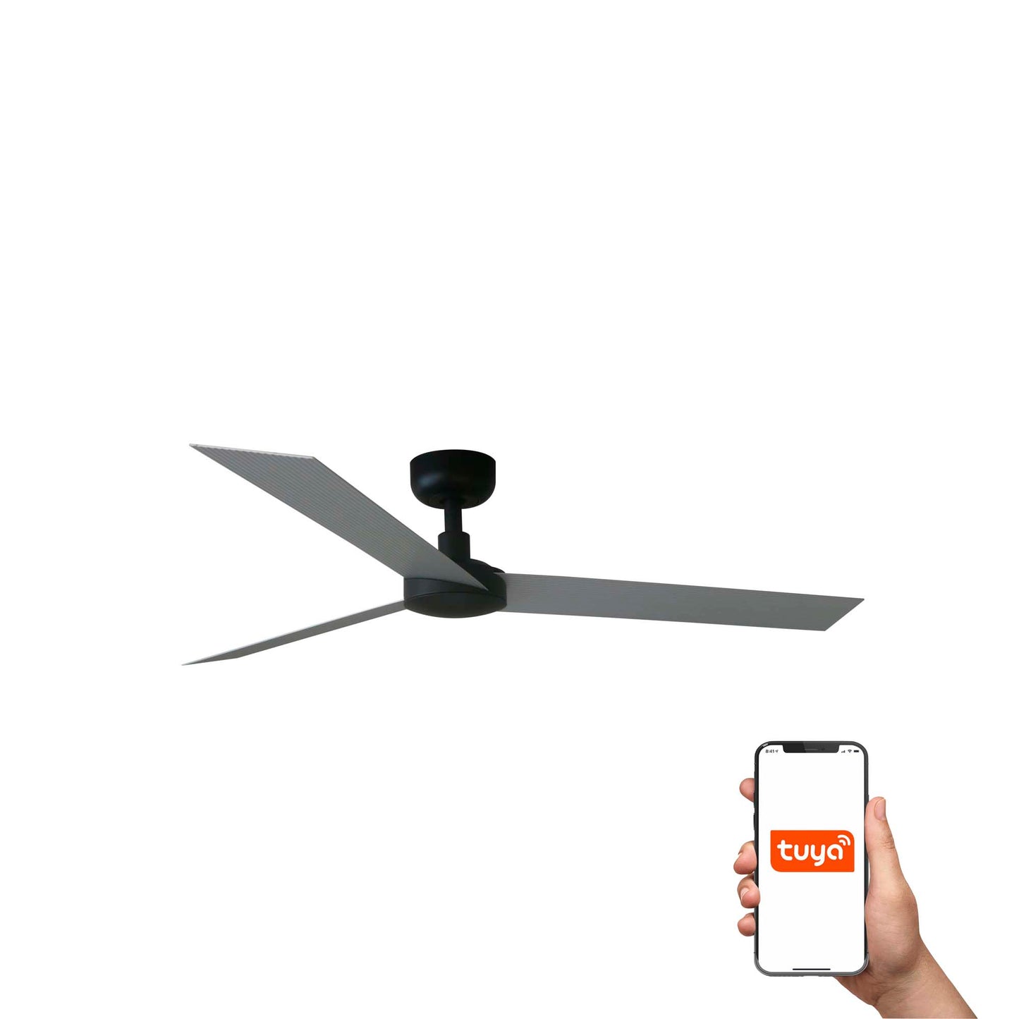 Ventilador de techo CRUISER L negro y aluminio FARO 34286WT con motor DC reversible, ventilación smart Tuya para hogar inteligente