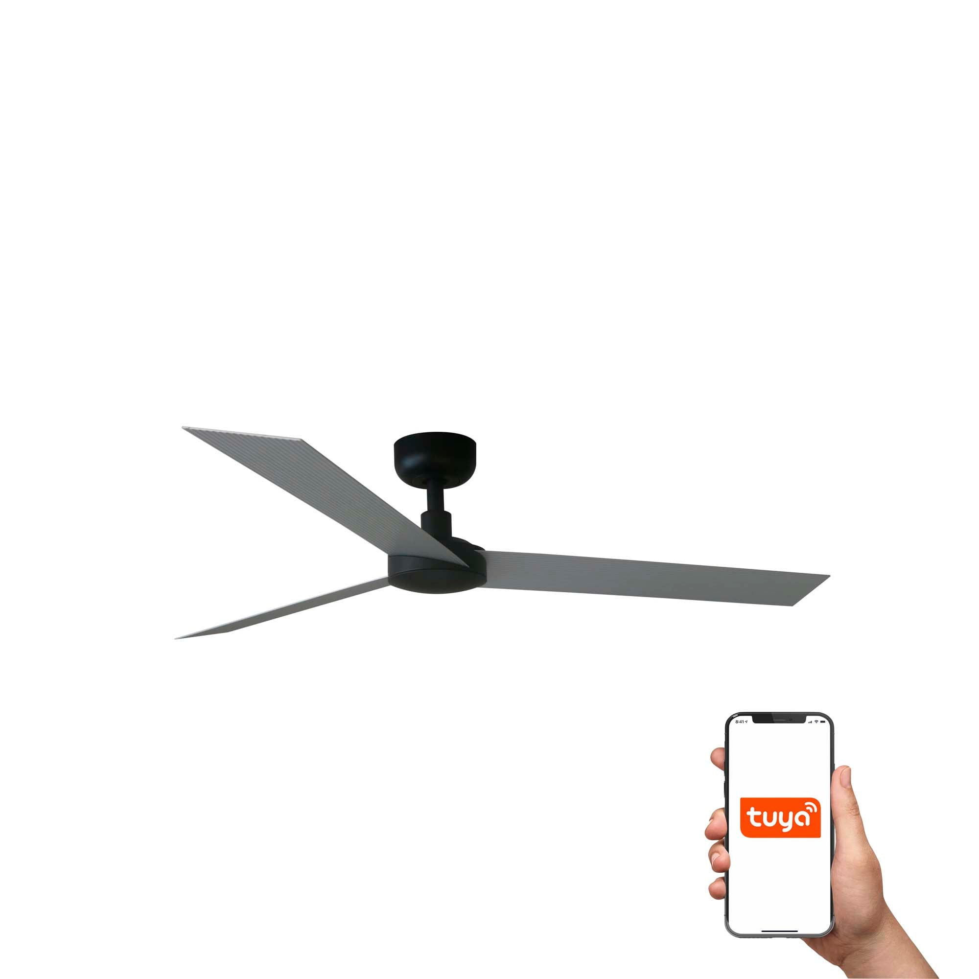 Ventilador de techo CRUISER L negro y aluminio FARO 34286WT con motor DC reversible, ventilación smart Tuya para hogar inteligente