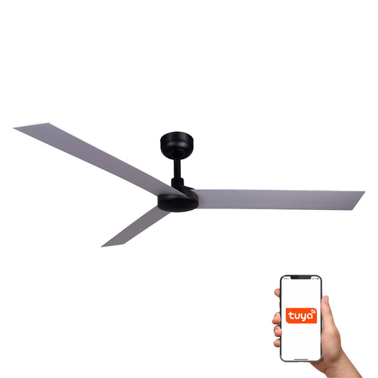 Ventilador de techo CRUISER XL negro y aluminio FARO modelo 34287WT serie 3431 con motor DC, control remoto y compatibilidad Smart Tuya para ventilación eficiente en el hogar