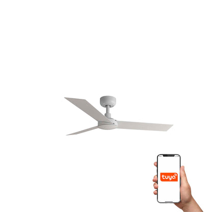 Ventilador de techo CRUISER S blanco TUYA FARO 34288WT, motor DC smart con mando a distancia, ideal para ventilación en hogar moderno y verano