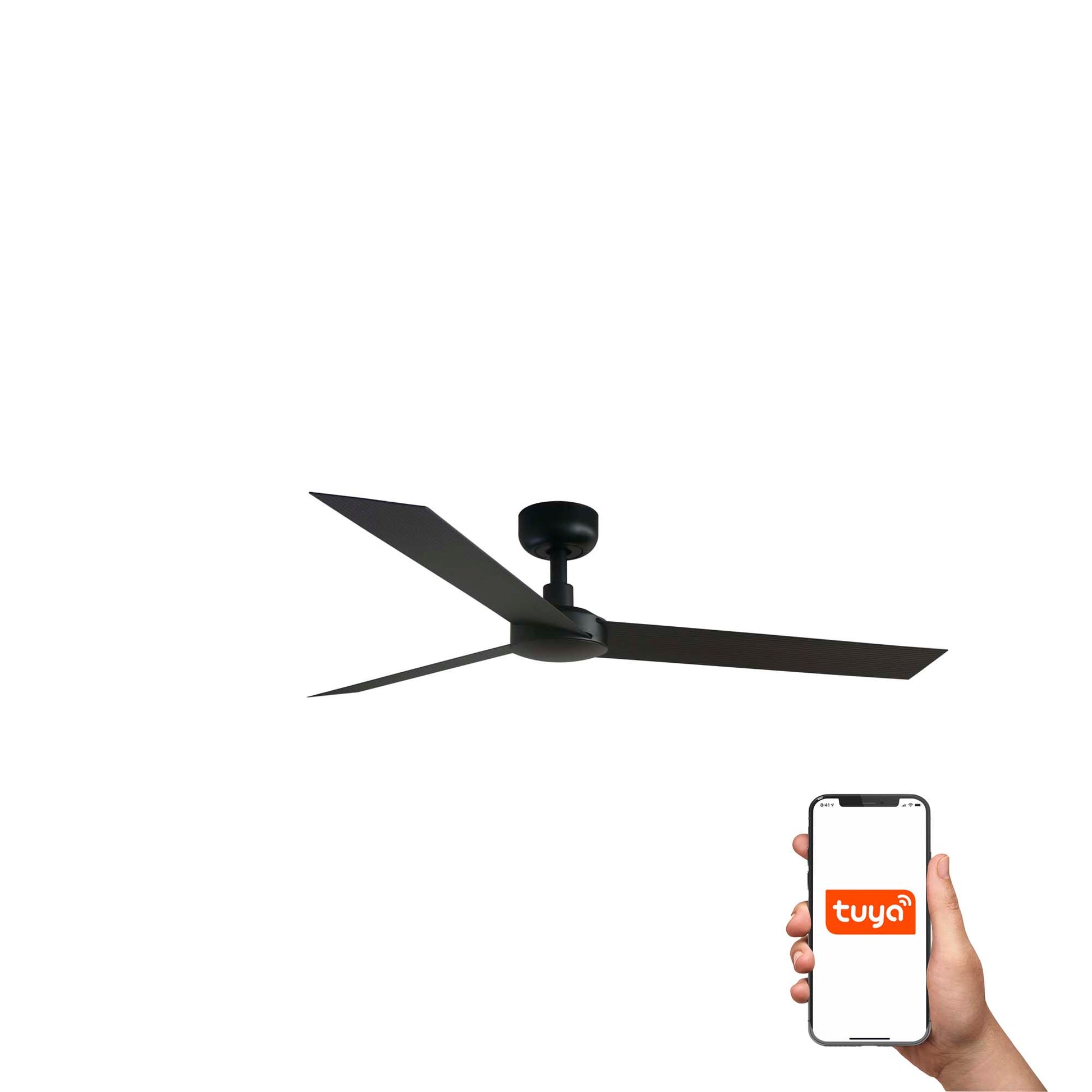 Ventilador de techo CRUISER L negro mate smart Tuya FARO 34291WT con motor DC, 3 palas reversibles y mando a distancia