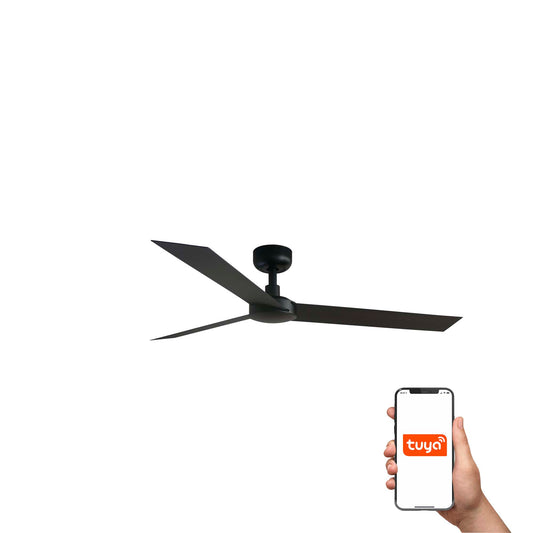 Ventilador de techo CRUISER L negro mate smart Tuya FARO 34291WT con motor DC, 3 palas reversibles y mando a distancia