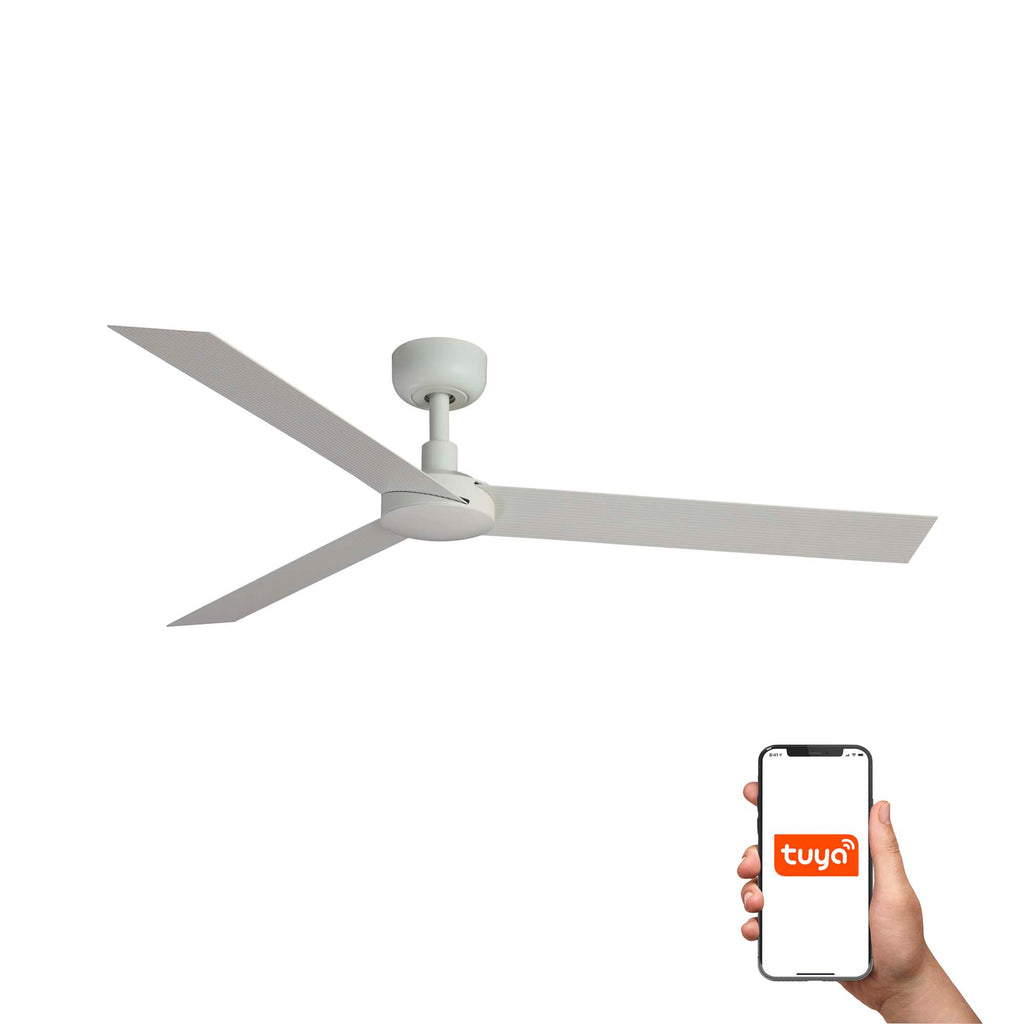 Ventilador de techo Cruiser XL blanco mate FARO serie 3431 con Tuya smart, motor DC sin luz, ideal para ventilación en techos inclinados y hogar inteligente