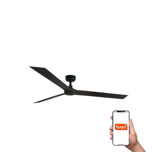 Ventilador de techo CRUISER XL negro serie 3431 FARO, ventilación smart compatible con TUYA, motor DC sin luz, mando a distancia, ideal para techos inclinados, modelo 34293WT